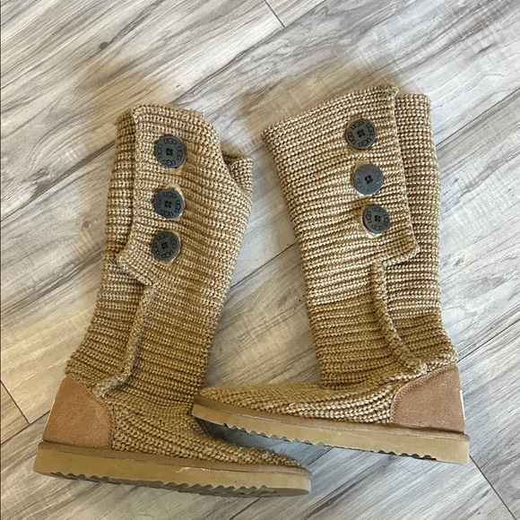UGG Tan Knit Button Boots - Picture 3 of 6